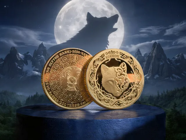 Новинки: золотые монеты Казахстана «Небесный волк»