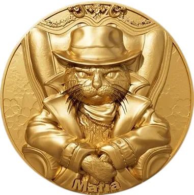 Монета "Кошачья мафия (с позолотой)", 2025 г., Серебро, 62,2 гр., проба 999, КАМЕРУН