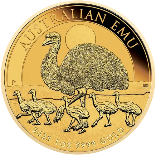 Монета "Страус Эму", 2025 г., Золото, 31,1 гр., проба 999.9, АВСТРАЛИЯ