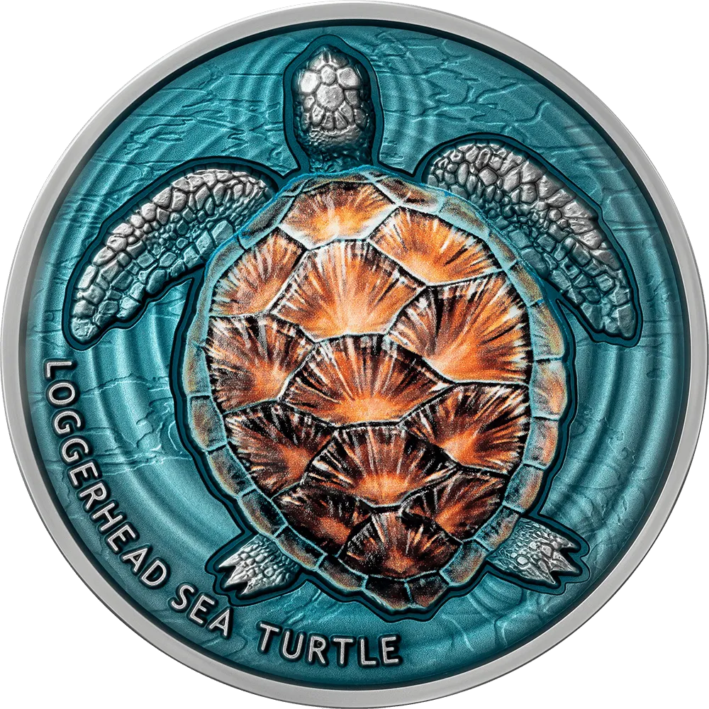 Монета "Морская черепаха Логгерхед", 2023 г., Серебро, 62,2 гр., проба 999, НИУЭ