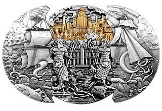 Монета "Атлантида", 2025 г., Серебро, 155,5 гр., проба 999, САМОА