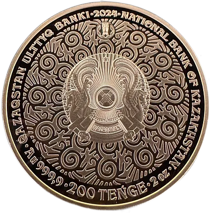 Монета "Небесный волк (proof)", 2024 г., Золото, 62,2 гр., проба 999.9, КАЗАХСТАН
