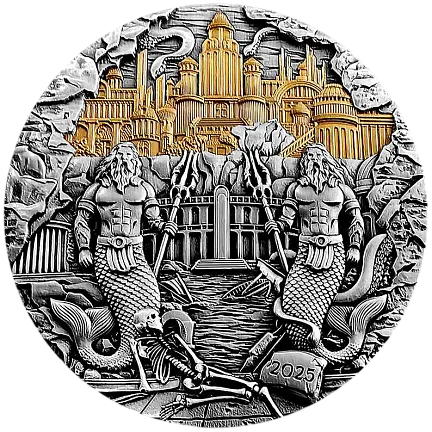 Монета "Атлантида", 2025 г., Серебро, 155,5 гр., проба 999, САМОА