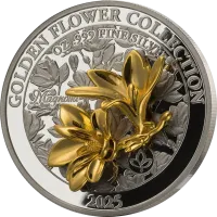 Монета "Магнолия. Коллекция "Золотой цветок"", 2025 г., Серебро, 31,1 гр., проба 999, САМОА
