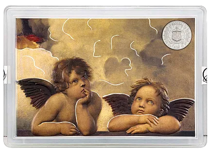 Монета «Рафаэль Санти да Урбино-Ангелы»,  2025 г., Серебро, 15,55 гр., проба 999, САМОА