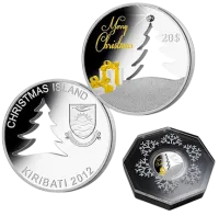 Монета «Рождественское дерево»,  2012 г., Серебро, 57,54 гр., проба 925, КИРИБАТИ