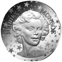 Монета "100-летие Мэрилин Монро", 2026 г., Серебро, 22,2 гр., проба 999, ФРАНЦИЯ