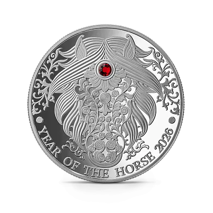 Монета "Год Лошади", 2026 г., Серебро, 15,55 гр., проба 999, ГАНА