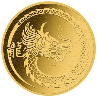 Монета " Год Дракона. Китайский календарь" 2024 г., золото , 8 гр., проба 999,9, НИУЭ