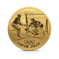 Монета «Хоккей на льду», СПМД, 2014 г., Золото, 7,78 гр., проба 999, РОССИЯ