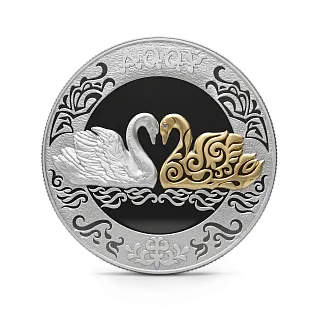 Монета "Лебеди", 2021 г., Серебро, 31,1 гр., проба 925, КАЗАХСТАН