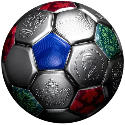 Монета «3D монета Чемпионата Европы по футболу», 2026 г., Серебро, 93,3 гр., проба 999, СОЛОМОНОВЫ ОСТРОВА