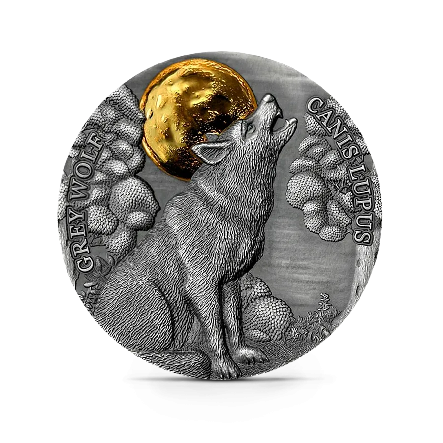 Монета "Волк", 2021 г., Серебро, 15,55 гр., проба 999, ГАНА