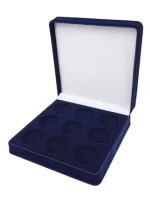 Футляр (160x160x33 мм) под 9 монет в капсулах (диаметр 44 мм), светло-бордовый