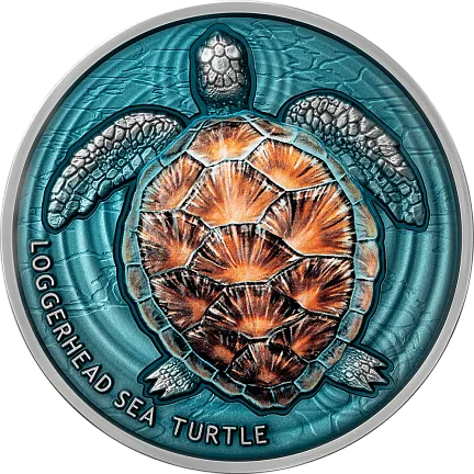 Монета "Морская черепаха Логгерхед", 2023 г., Серебро, 62,2 гр., проба 999, НИУЭ