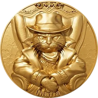 Монета "Кошачья мафия (с позолотой)", 2025 г., Серебро, 62,2 гр., проба 999, КАМЕРУН