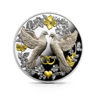 Монета "Свадебные голуби", 2026 г., Серебро, 17,5 гр., проба 999, КАМЕРУН