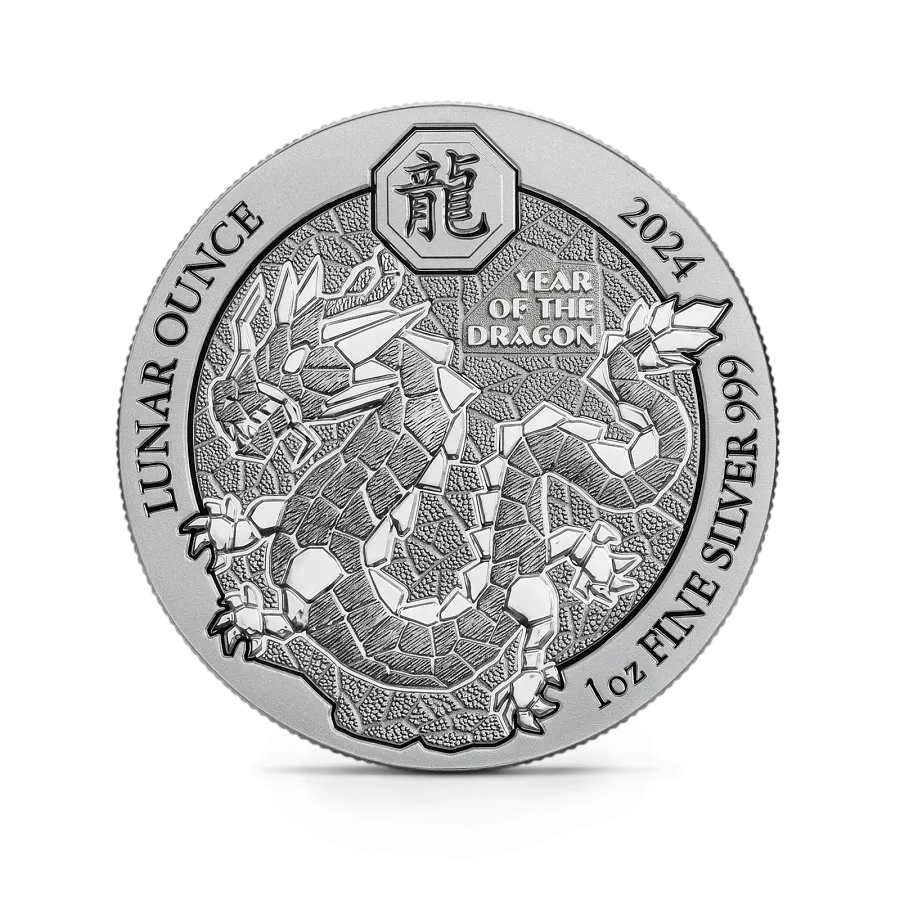 Монета "Руандийский Лунный Дракон (Полированный)", 2024 г., Серебро, 31,1 гр., проба 999, РУАНДА
